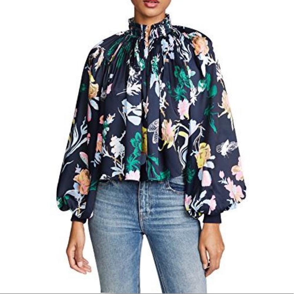 Tibi Gothic Floral Edwardian Top